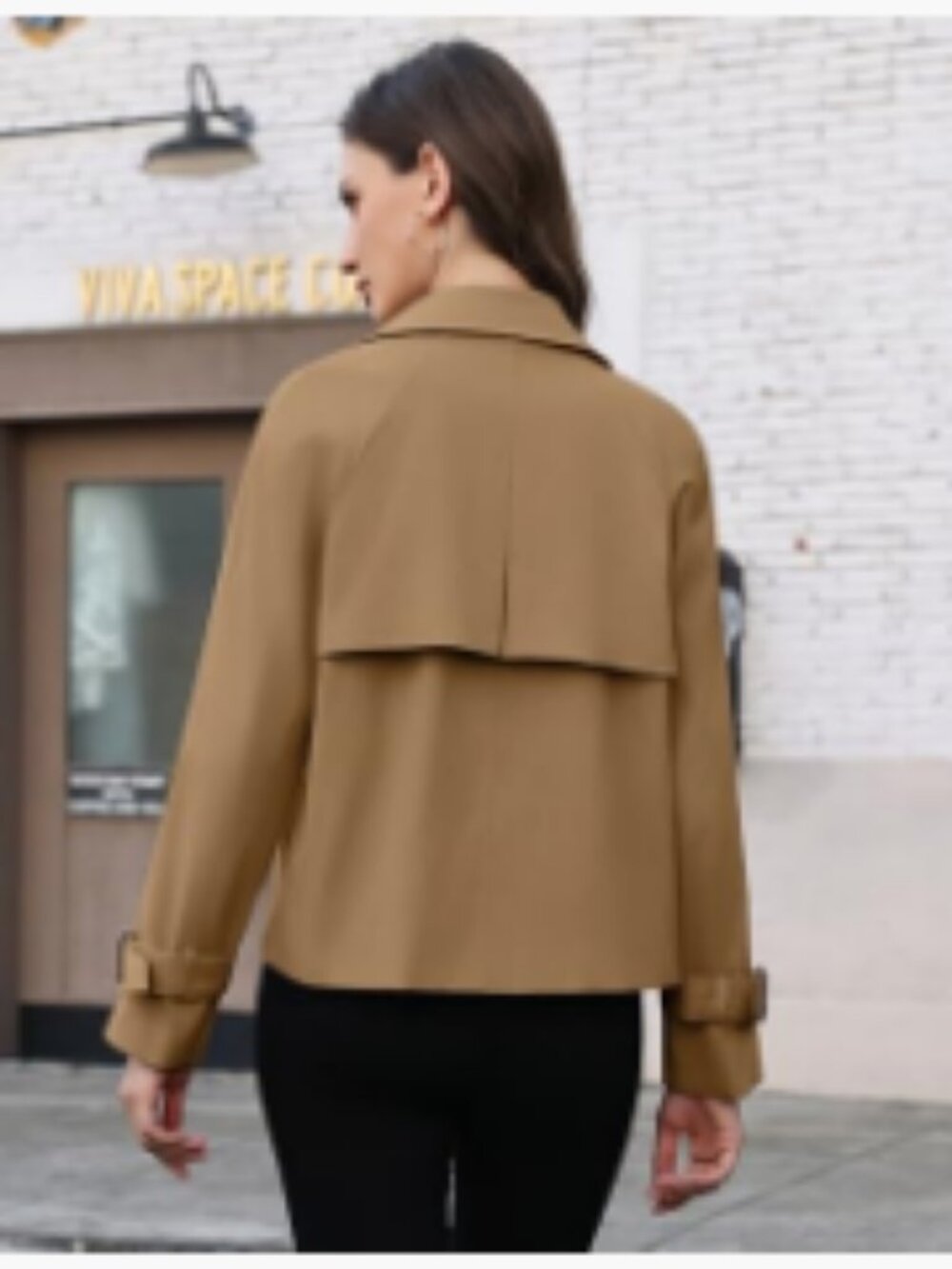 Cropped Trench Coat Double Breasted Casual Jacket 100% Polyester - Picture 5 of 7